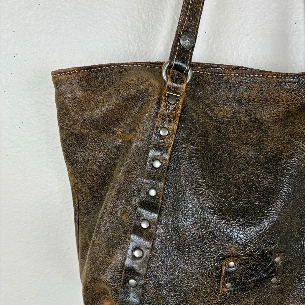 Patricia Nash Bag Italy Oversized Genuine Leather Brown Distressed Studded Boho
